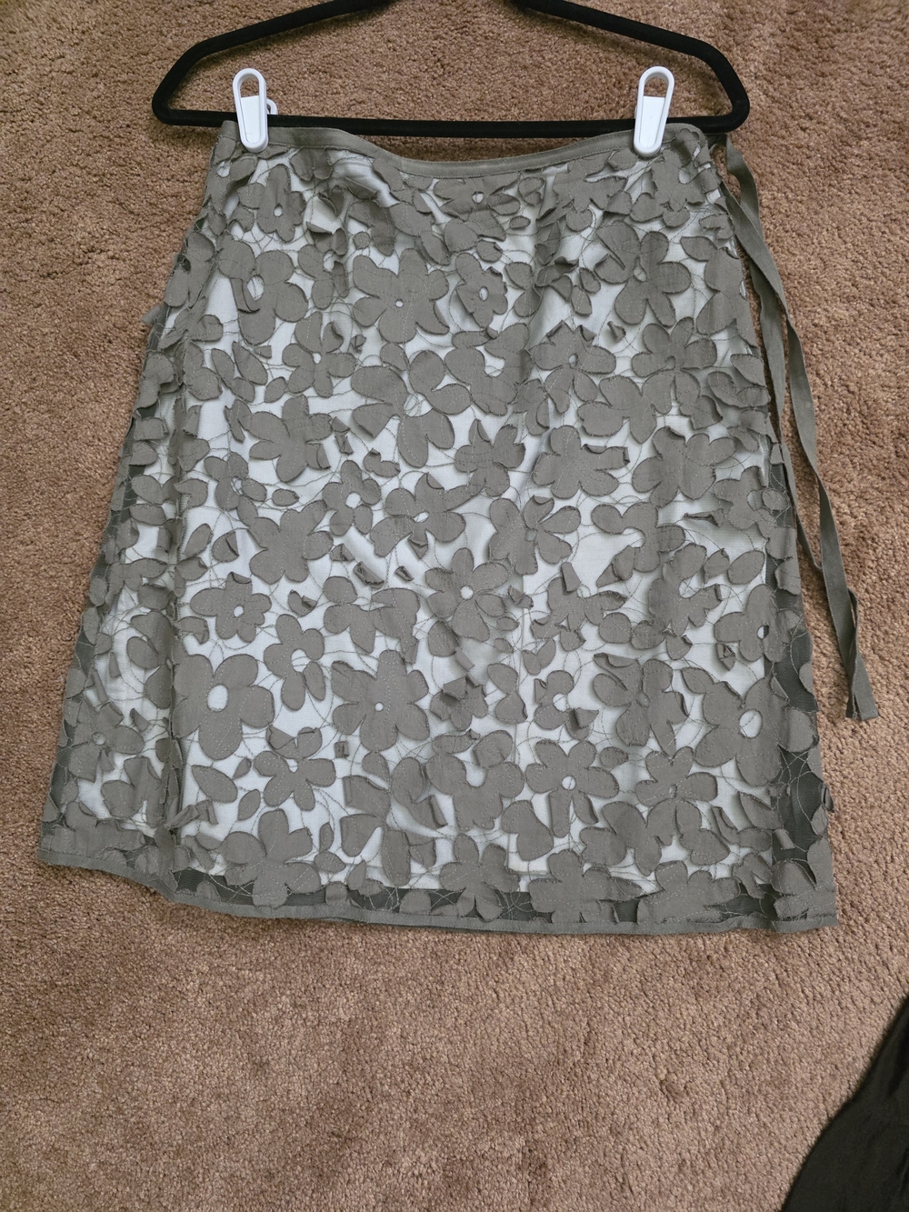 MAX STUDIO Floral Lace Overlay Midi Skirt in Olive Green